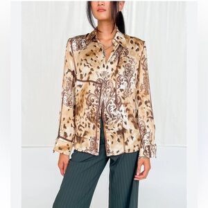 ESCADA Silk baroque animal print talk button down shirt blouse size 42 medium